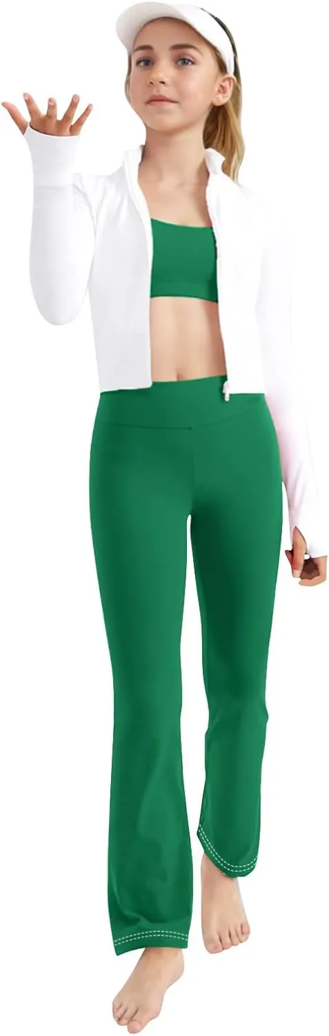Girl's Bootcut Leggings Kids Stretch High Waisted Flare Yoga Pants Girls Workout Bell Bottoms Leggings Full Length