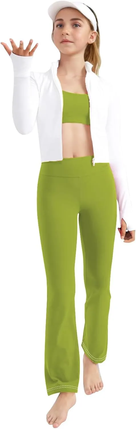 Girl's Bootcut Leggings Kids Stretch High Waisted Flare Yoga Pants Girls Workout Bell Bottoms Leggings Full Length