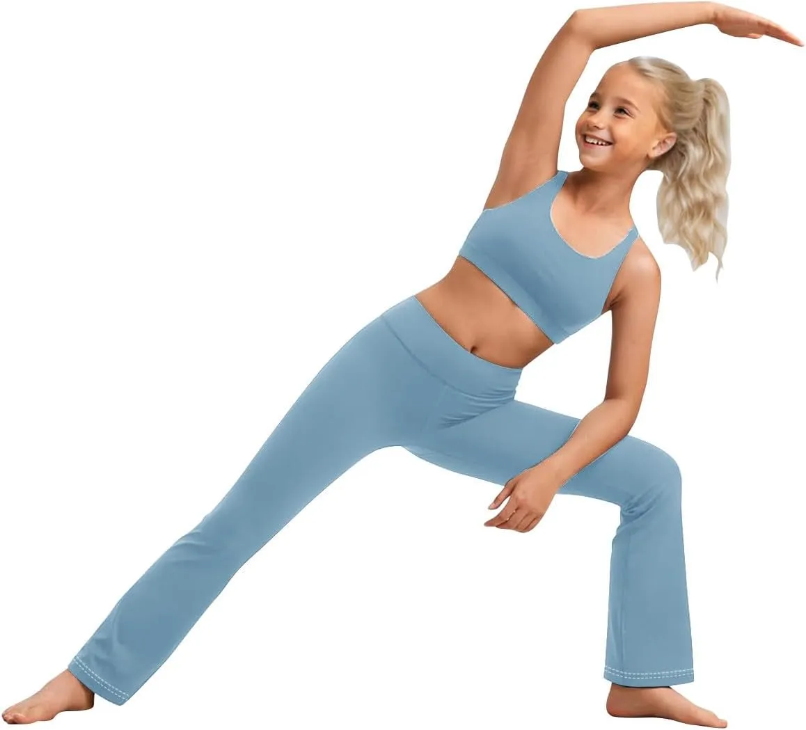 Girl's Bootcut Leggings Kids Stretch High Waisted Flare Yoga Pants Girls Workout Bell Bottoms Leggings Full Length