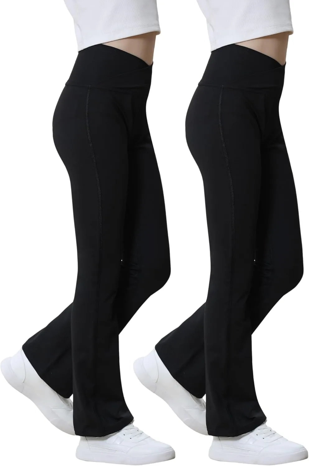 Girls Flare Leggings Cross High Waist Bootcut Yoga Pants Solid Athletic Bell Bottoms for Kids Teen, Soft and Breathable