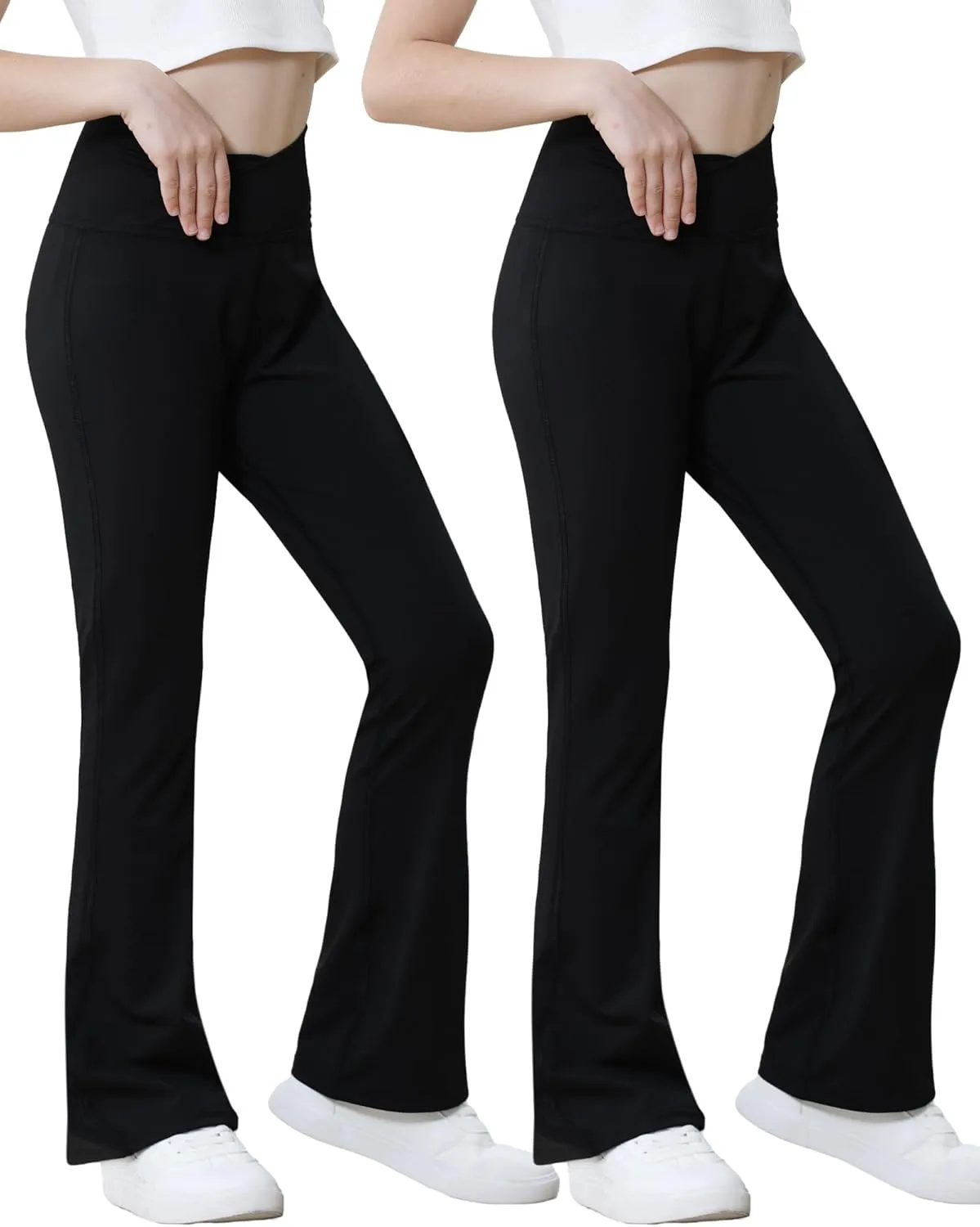 Girls Flare Leggings Cross High Waist Bootcut Yoga Pants Solid Athletic Bell Bottoms for Kids Teen, Soft and Breathable