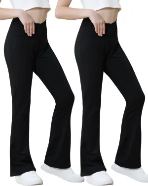 Girls Flare Leggings Cross High Waist Bootcut Yoga Pants Solid Athletic Bell Bottoms for Kids Teen, Soft and Breathable