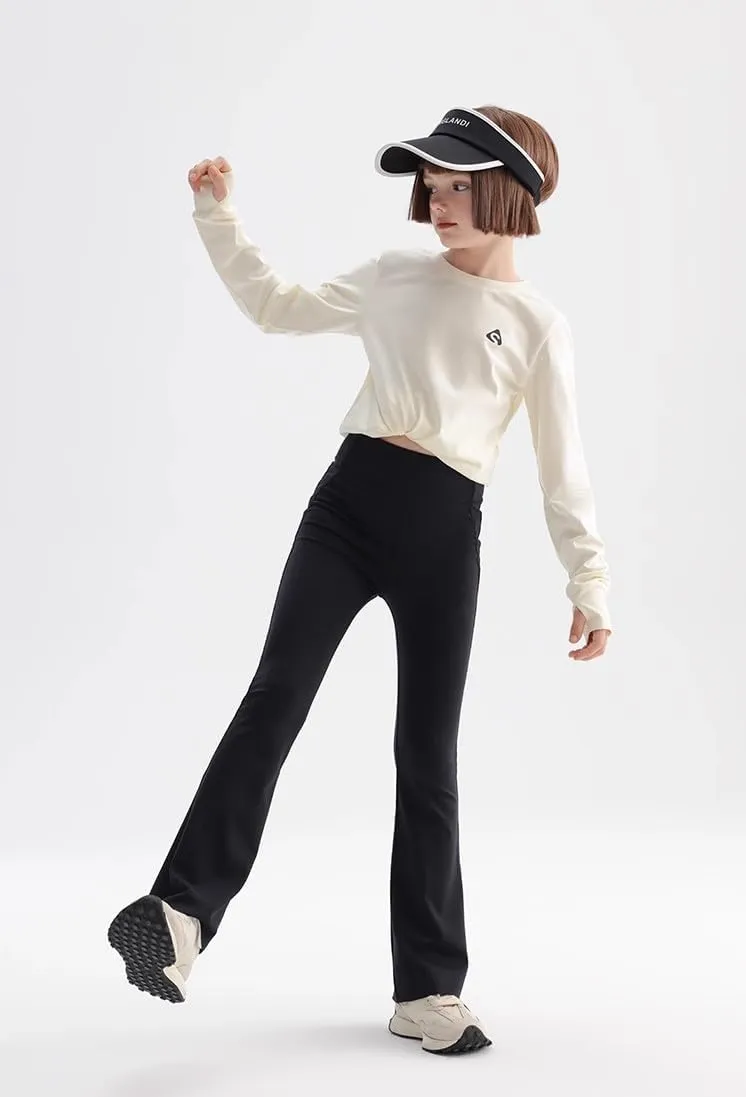 Girls Flare Leggings with Pockets High Waisted Bootcut Kids Yoga Pants Dance Workout Athletic Bell Bottoms