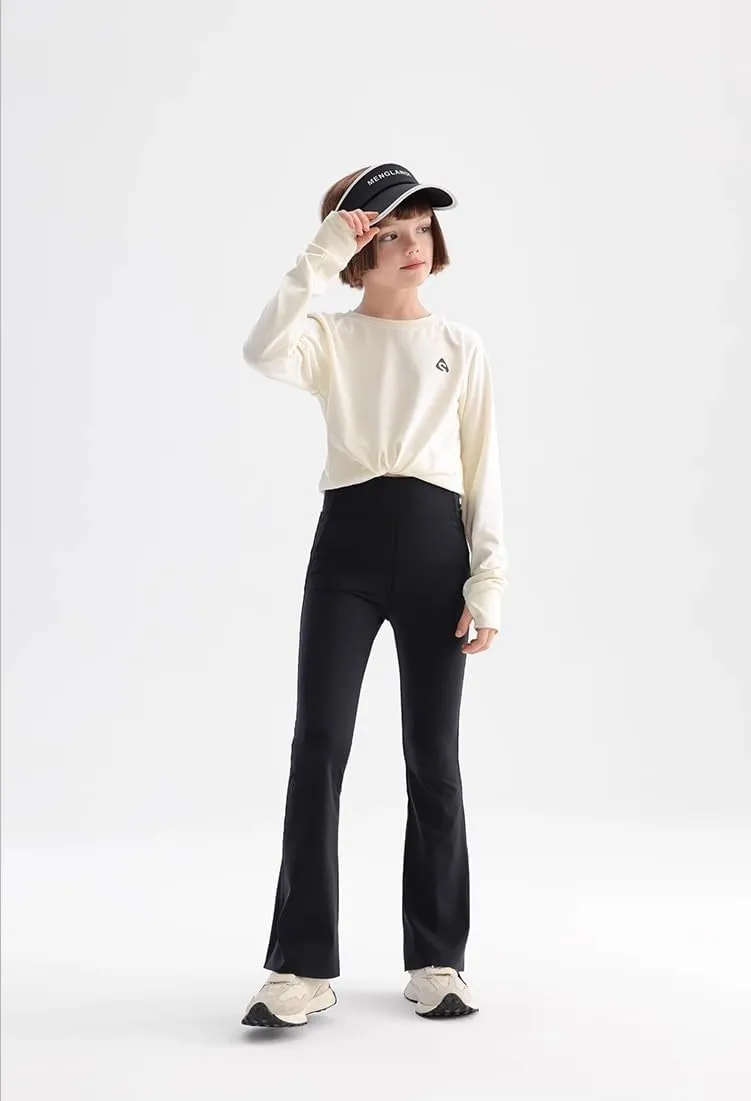 Girls Flare Leggings with Pockets High Waisted Bootcut Kids Yoga Pants Dance Workout Athletic Bell Bottoms