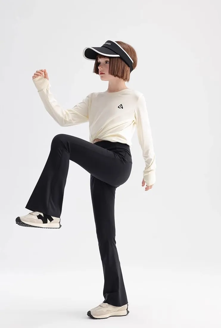 Girls Flare Leggings with Pockets High Waisted Bootcut Kids Yoga Pants Dance Workout Athletic Bell Bottoms