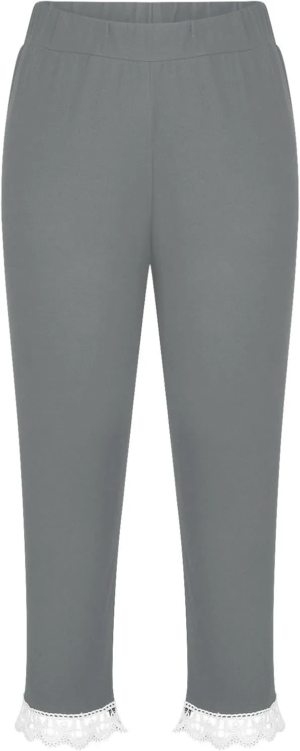 Girls Lace Bottoms Capris Leggings Stretchy Yoga Trim Tights Kids Girls Dance Workout Athletic Skinny Cropped Pants