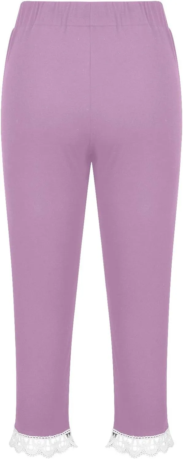 Girls Lace Bottoms Capris Leggings Stretchy Yoga Trim Tights Kids Girls Dance Workout Athletic Skinny Cropped Pants