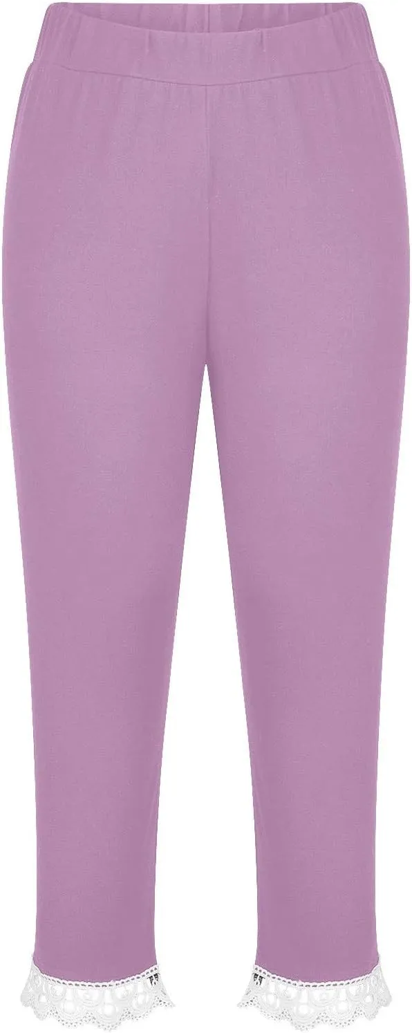 Girls Lace Bottoms Capris Leggings Stretchy Yoga Trim Tights Kids Girls Dance Workout Athletic Skinny Cropped Pants