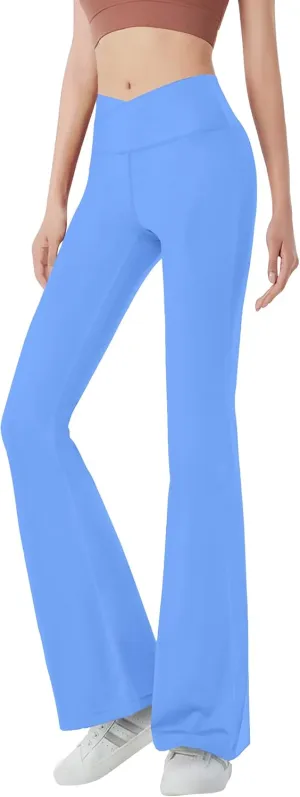 Girls' Leggings Cross Flare Pants Black High Waist Soft Stretchy Full Length Yoga Bootcut Pants for Kids Teens Dance