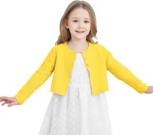 Girls' Long Sleeve Knitted Bolero Cardigan Kids Button Closure Shrug Sweaters Cropped Jacket Cover Up Tops