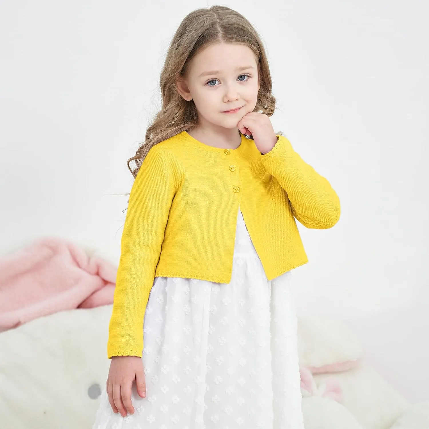 Girls' Long Sleeve Knitted Bolero Cardigan Kids Button Closure Shrug Sweaters Cropped Jacket Cover Up Tops