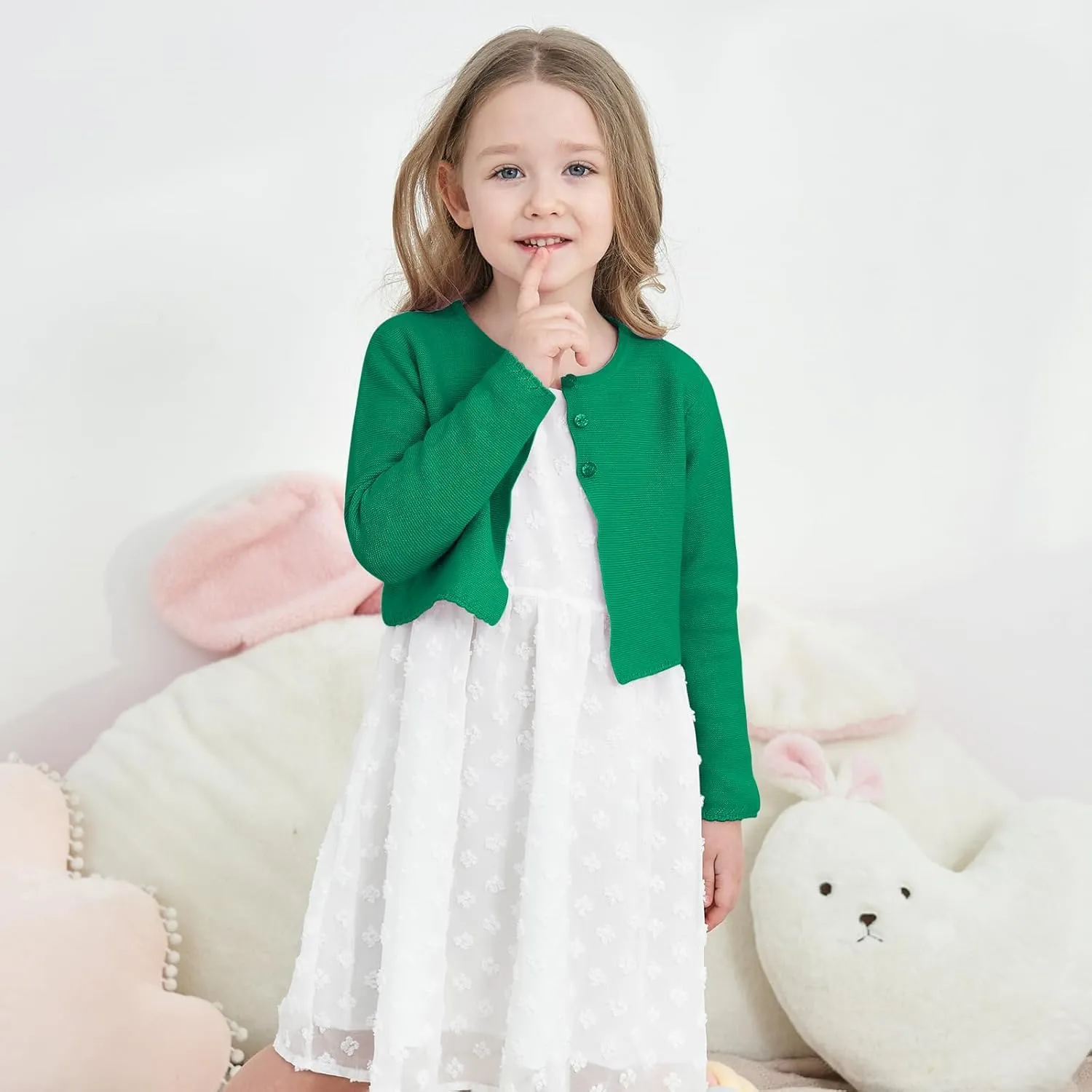 Girls' Long Sleeve Knitted Bolero Cardigan Kids Button Closure Shrug Sweaters Cropped Jacket Cover Up Tops