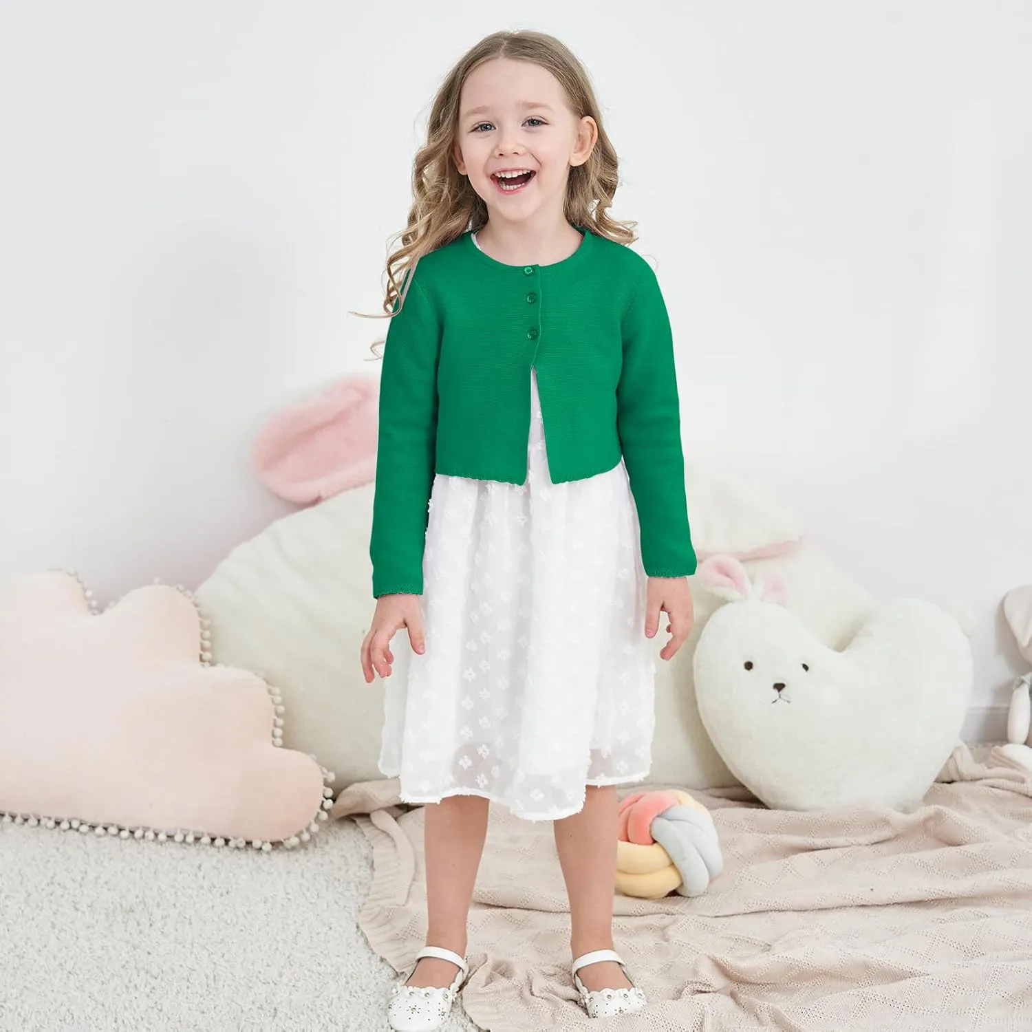 Girls' Long Sleeve Knitted Bolero Cardigan Kids Button Closure Shrug Sweaters Cropped Jacket Cover Up Tops
