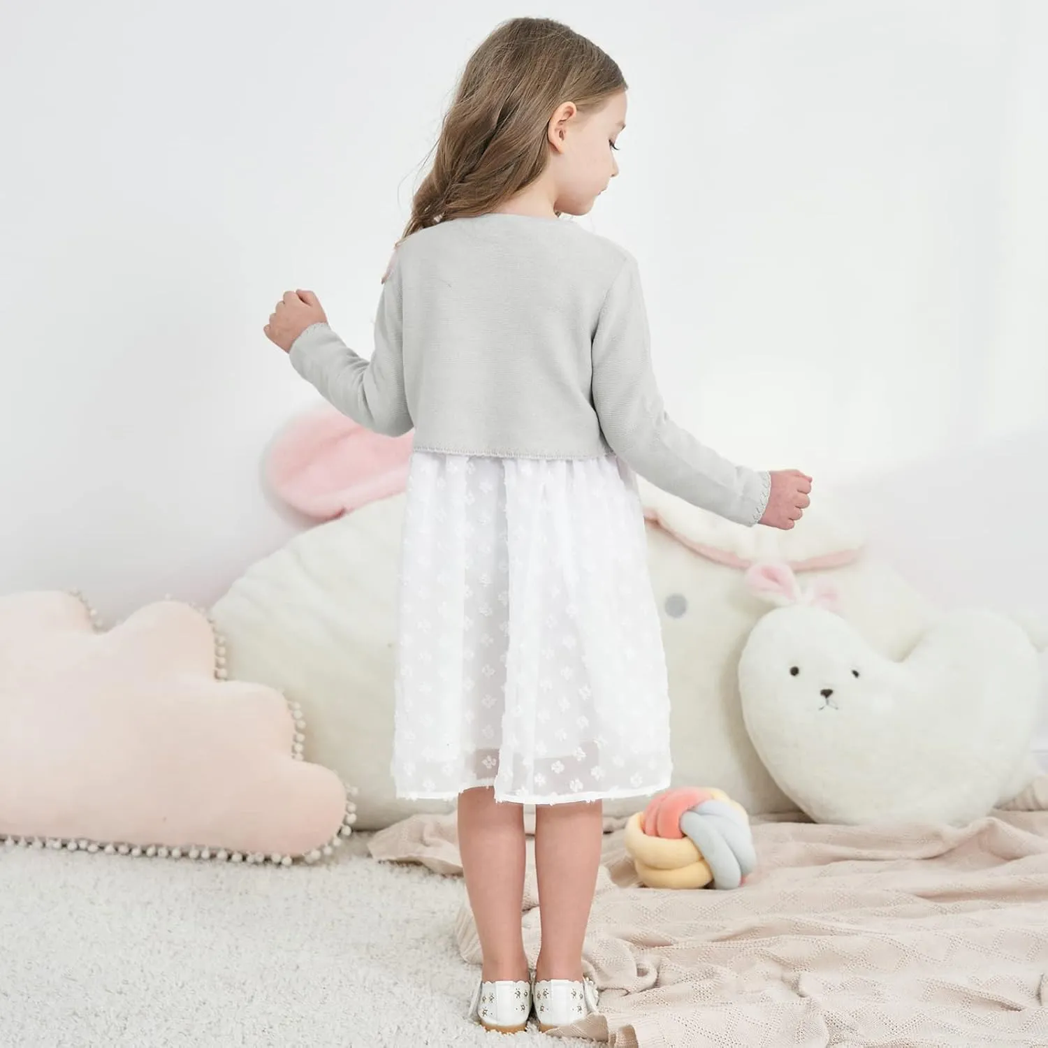 Girls' Long Sleeve Knitted Bolero Cardigan Kids Button Closure Shrug Sweaters Cropped Jacket Cover Up Tops