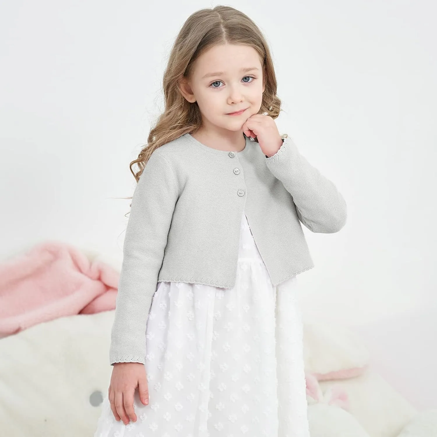 Girls' Long Sleeve Knitted Bolero Cardigan Kids Button Closure Shrug Sweaters Cropped Jacket Cover Up Tops
