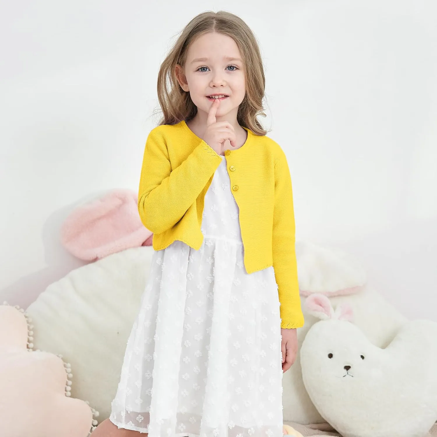 Girls' Long Sleeve Knitted Bolero Cardigan Kids Button Closure Shrug Sweaters Cropped Jacket Cover Up Tops