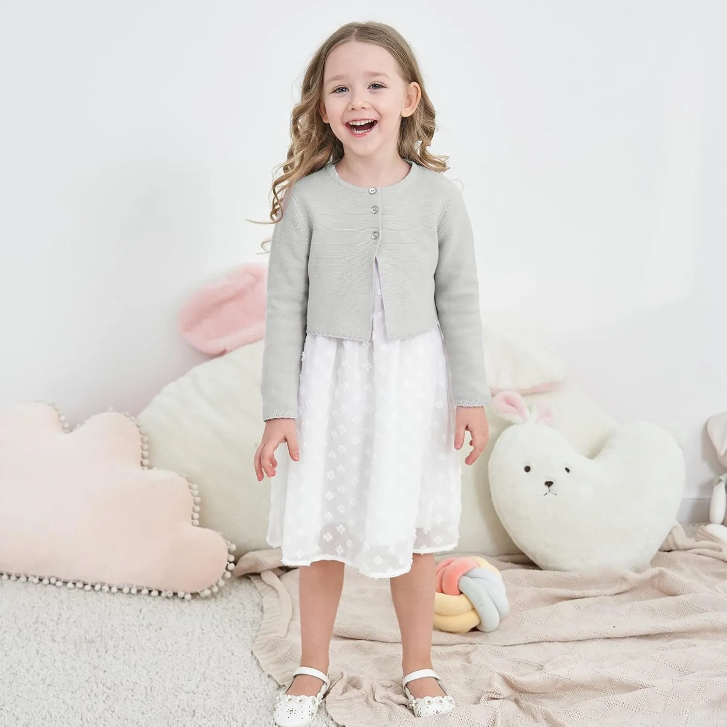 Girls' Long Sleeve Knitted Bolero Cardigan Kids Button Closure Shrug Sweaters Cropped Jacket Cover Up Tops