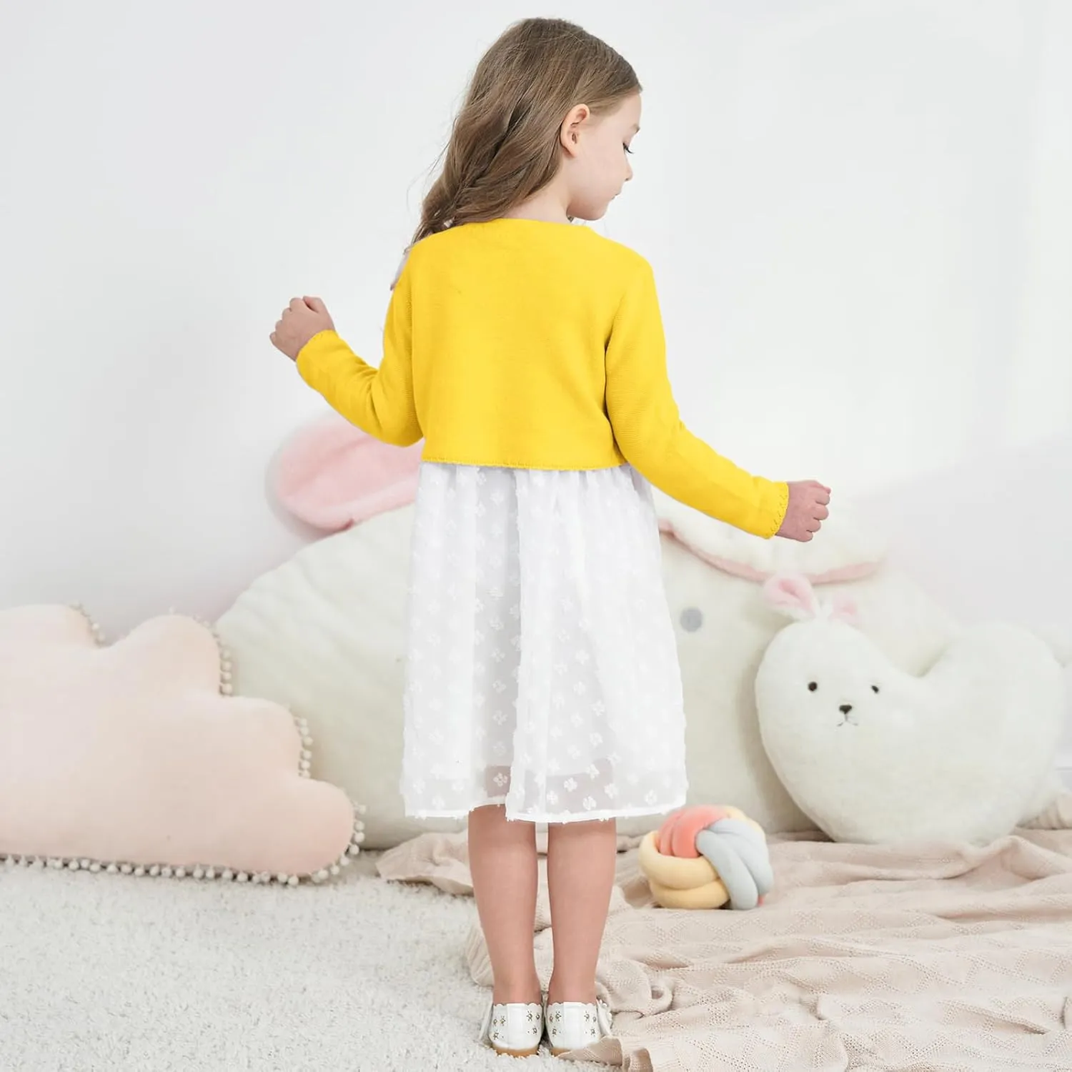 Girls' Long Sleeve Knitted Bolero Cardigan Kids Button Closure Shrug Sweaters Cropped Jacket Cover Up Tops