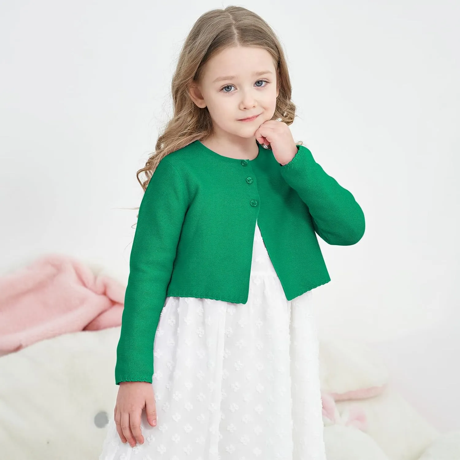 Girls' Long Sleeve Knitted Bolero Cardigan Kids Button Closure Shrug Sweaters Cropped Jacket Cover Up Tops