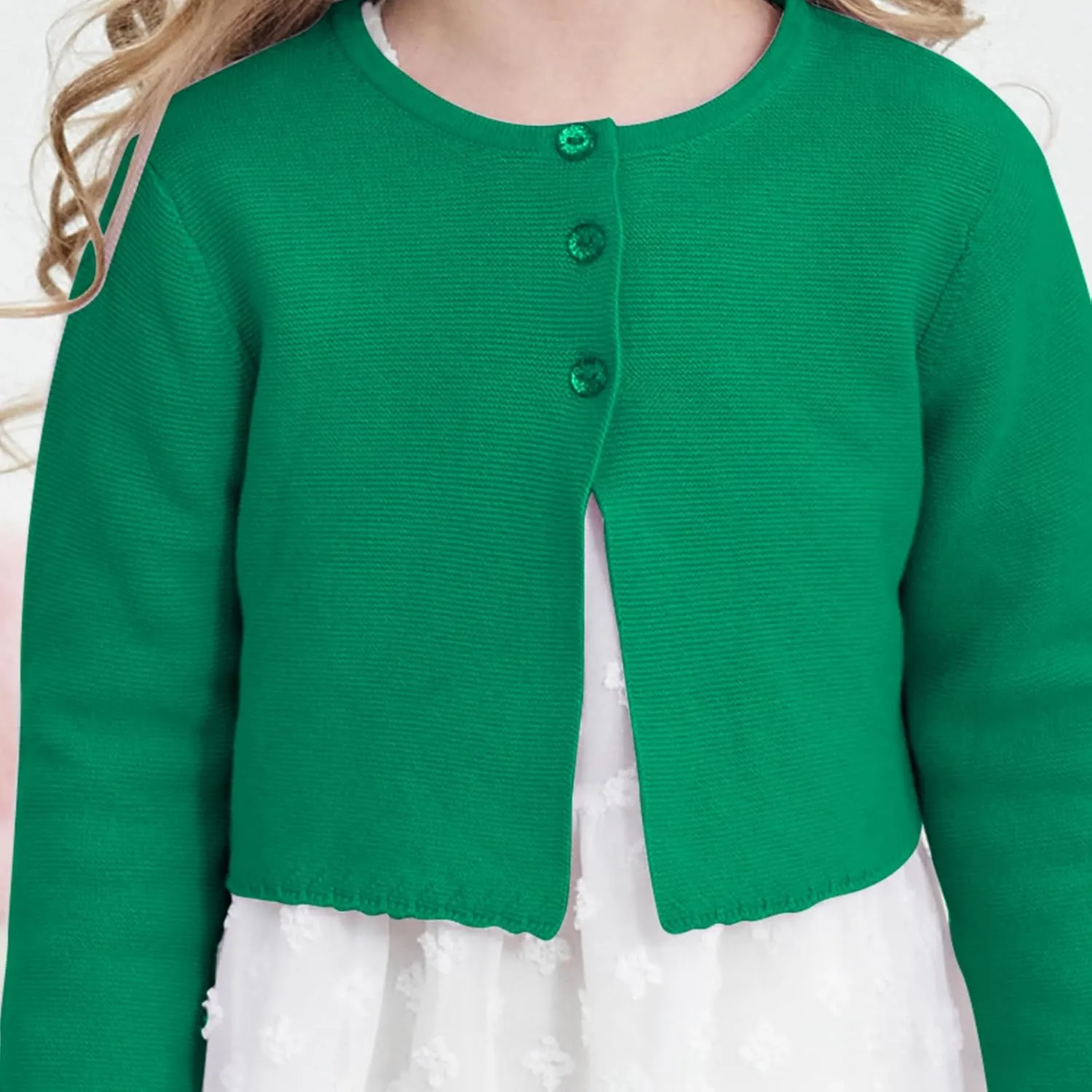 Girls' Long Sleeve Knitted Bolero Cardigan Kids Button Closure Shrug Sweaters Cropped Jacket Cover Up Tops