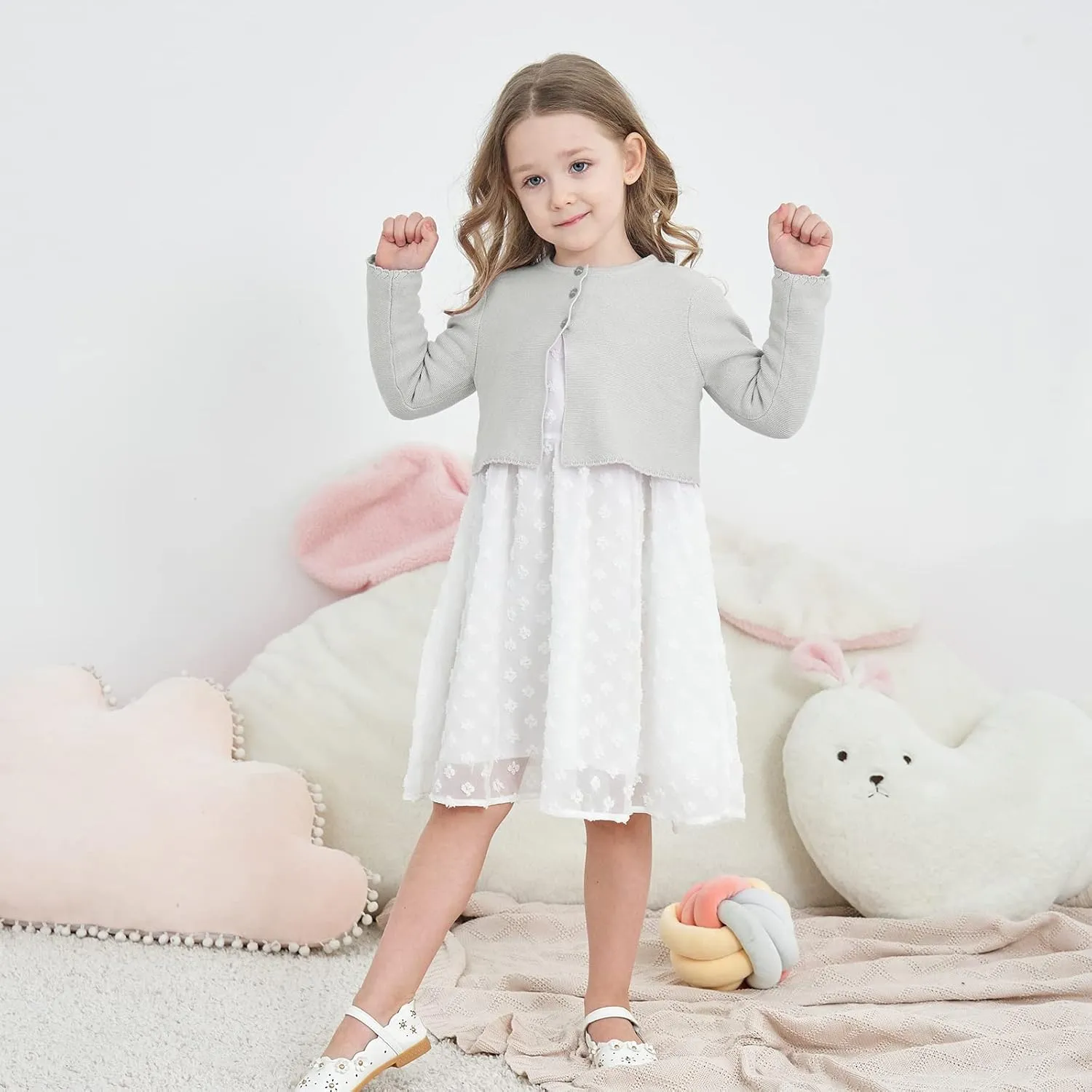 Girls' Long Sleeve Knitted Bolero Cardigan Kids Button Closure Shrug Sweaters Cropped Jacket Cover Up Tops