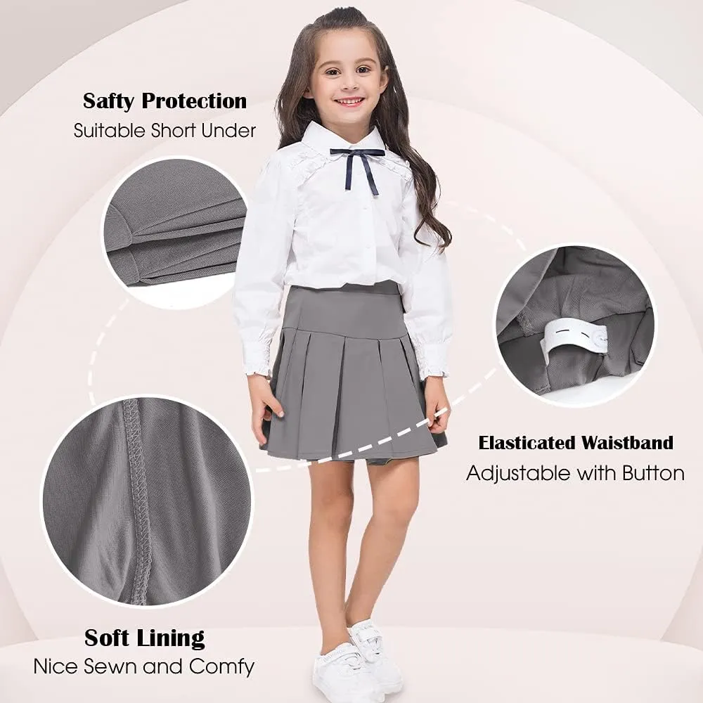 Girls Pleated Skirt Girls Uniform Skirt Skort Adjustable Waist Kids Skater Dance Skirt 6-12 Years