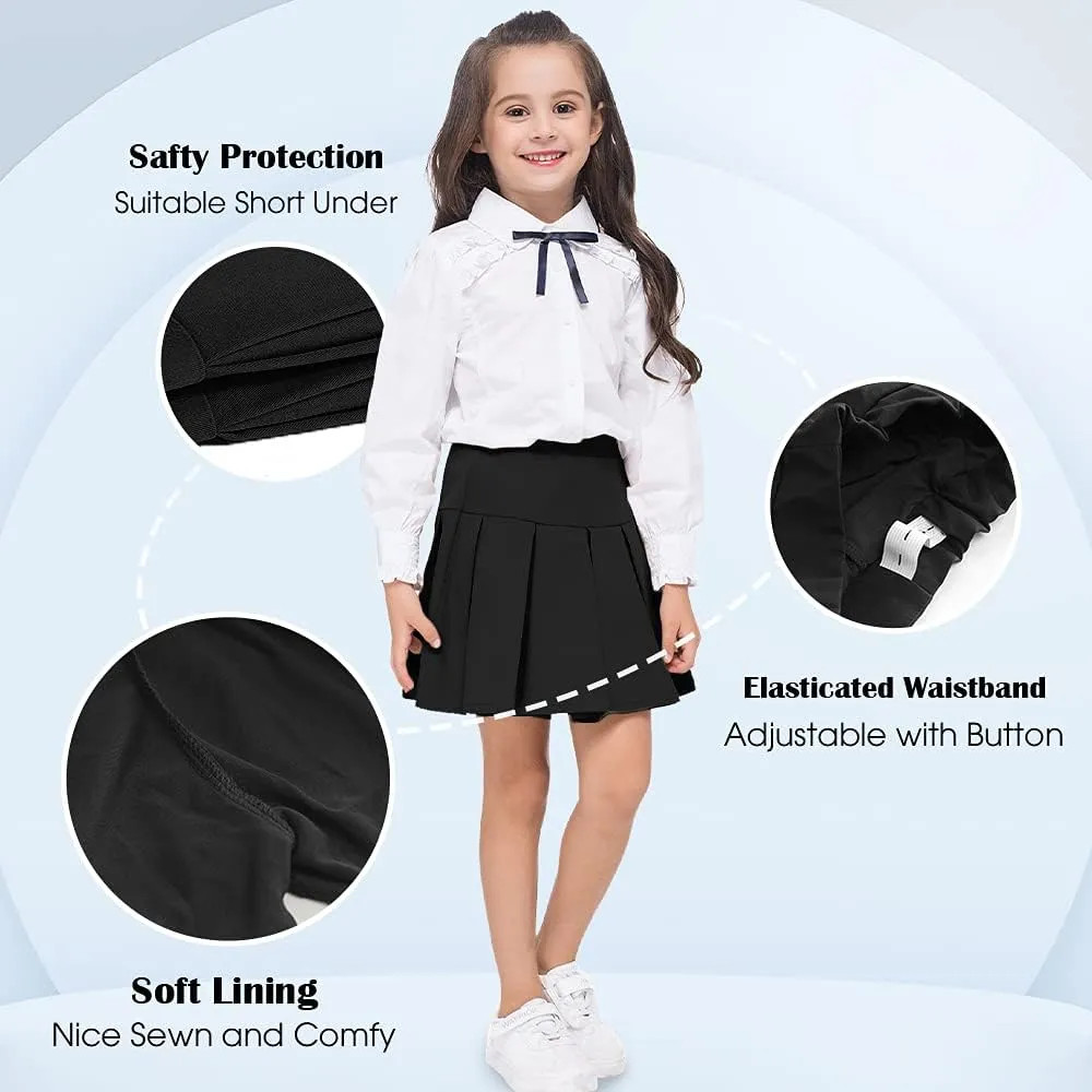 Girls Pleated Skirt Girls Uniform Skirt Skort Adjustable Waist Kids Skater Dance Skirt 6-12 Years