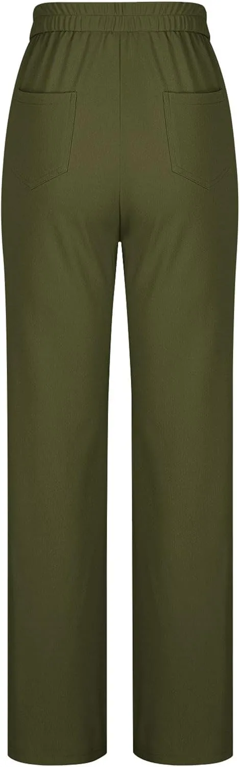 Girls Straight Leg Pants Kids High Waist Button Yoga Bootcut Pants with Pockets Fashion School Uniform Pants