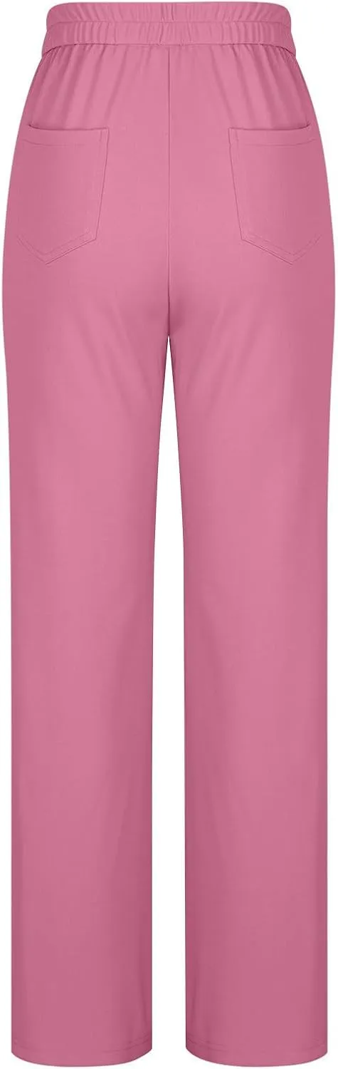 Girls Straight Leg Pants Kids High Waist Button Yoga Bootcut Pants with Pockets Fashion School Uniform Pants