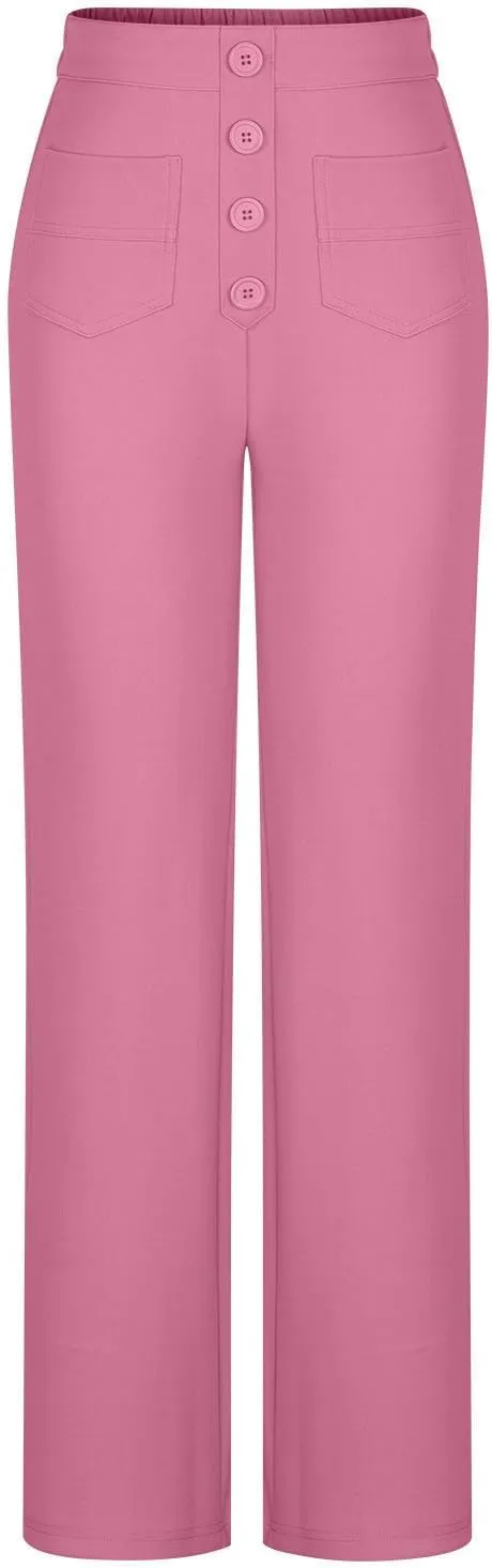 Girls Straight Leg Pants Kids High Waist Button Yoga Bootcut Pants with Pockets Fashion School Uniform Pants