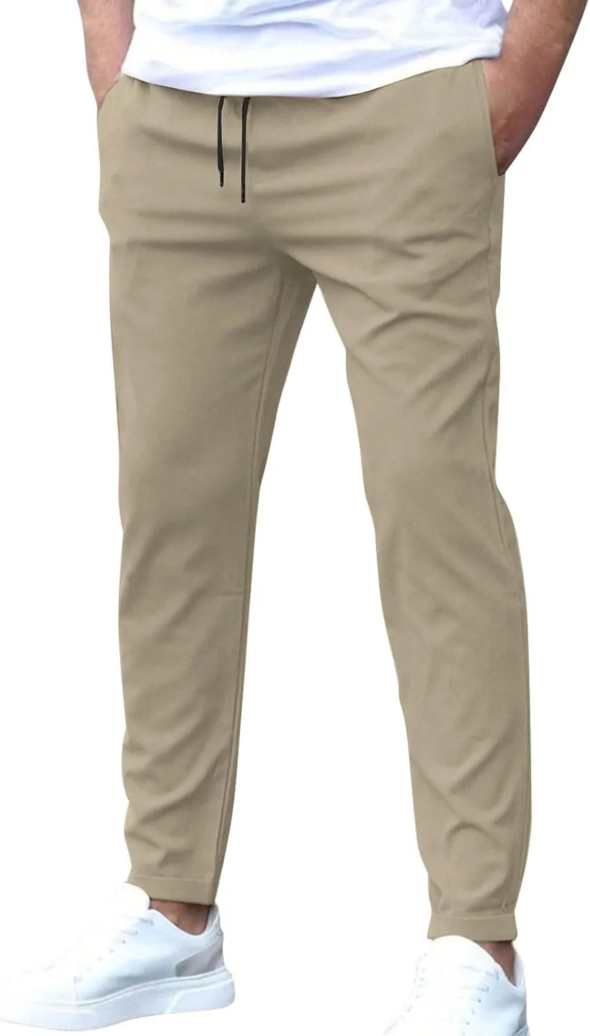 Golf Joggers Pants Men Slim Fit Elastic Waist Casual Pants Drawstring Stretch Tapered Pant with Pockets Casual Joggers