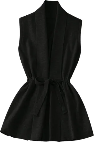 GORGLITTER Women's Sleeveless Cardigan Vest Tie Front Drawstring Open Neck Lightweight Sweater Vest Outerwear