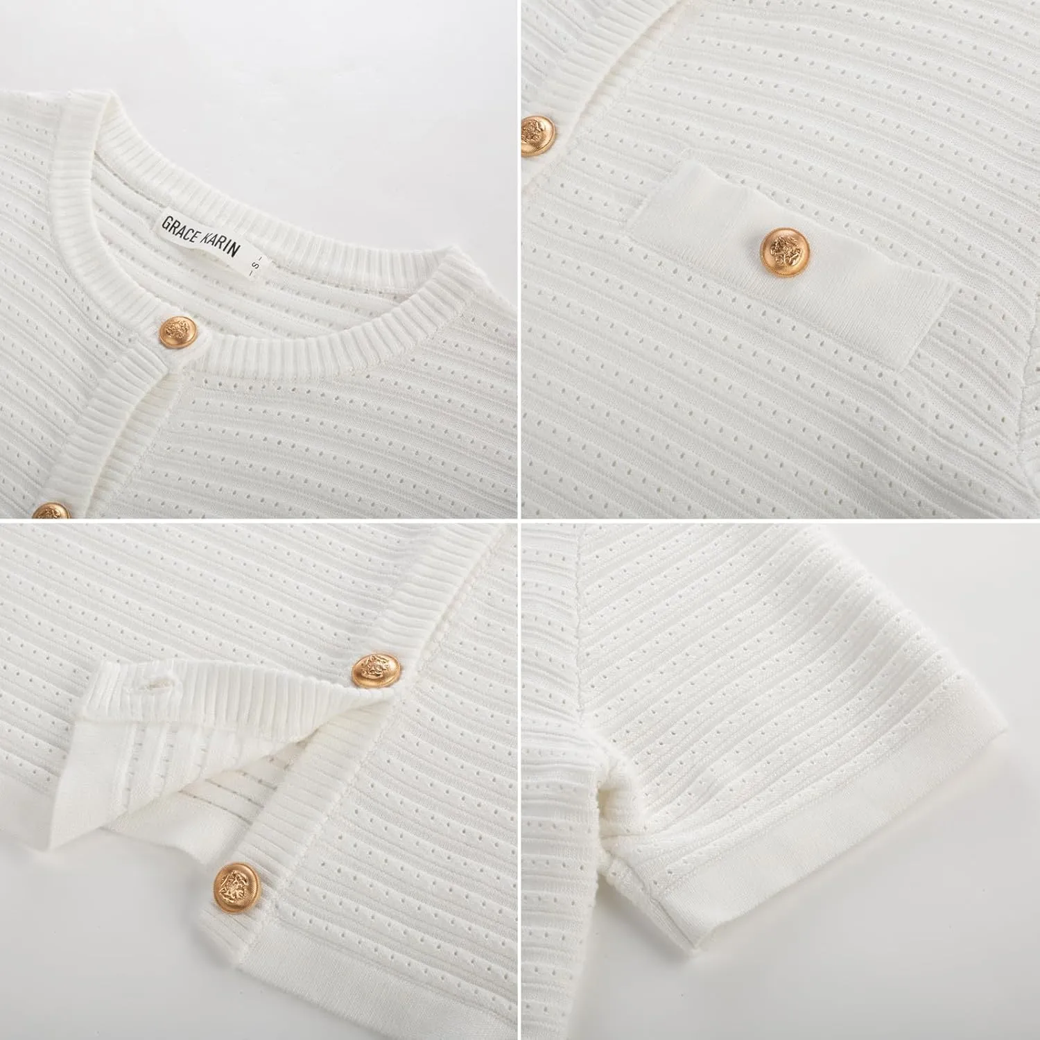 GRACE KARIN Womens Cardigan Sweaters 2025 Summer Open Front Button Down Short Sleeve Textured Knitted Sweater Tops Outfit