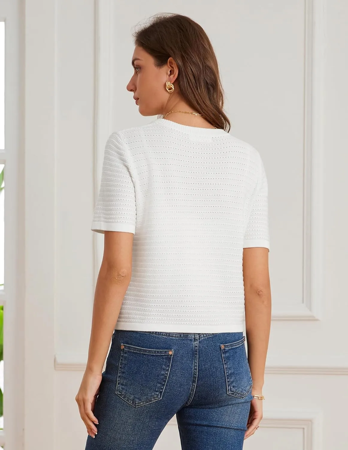 GRACE KARIN Womens Cardigan Sweaters 2025 Summer Open Front Button Down Short Sleeve Textured Knitted Sweater Tops Outfit