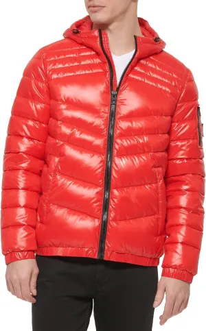 GUESS Men's Mid-Weight Puffer Jacket with Removable Hood