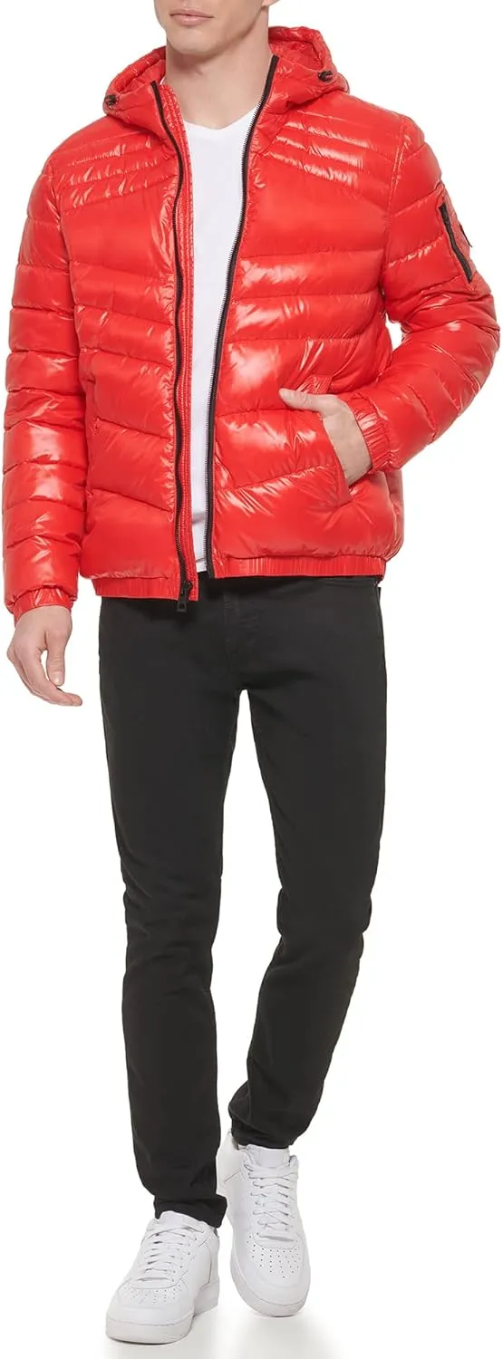 GUESS Men's Mid-Weight Puffer Jacket with Removable Hood