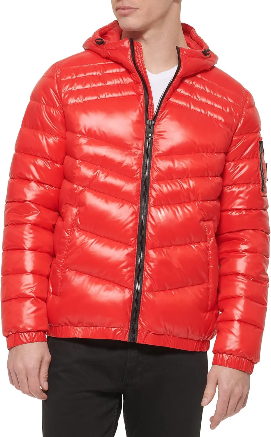 GUESS Men's Mid-Weight Puffer Jacket with Removable Hood