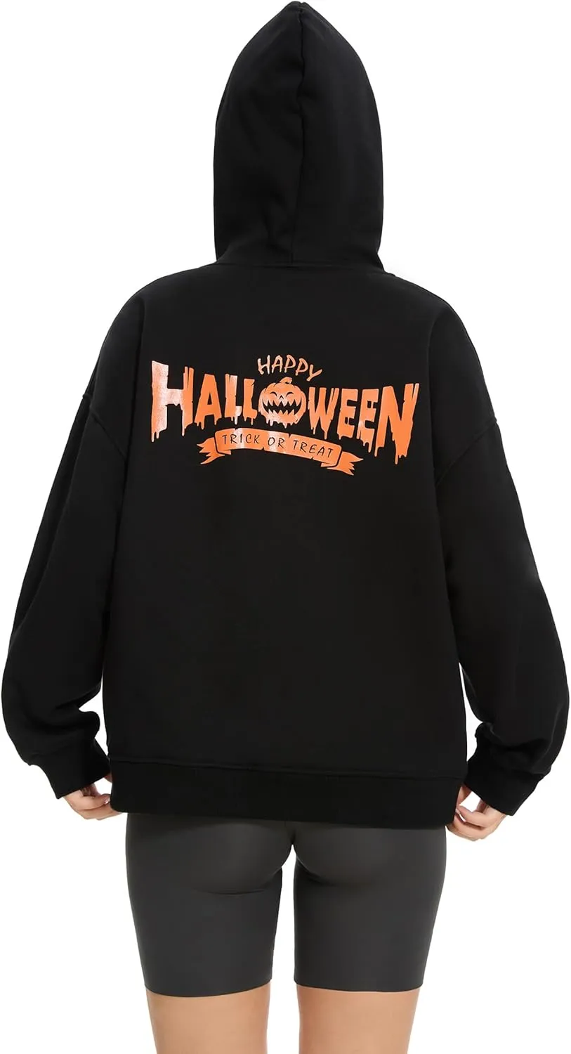 Halloween Womens Oversized Hoodies Fleece Sweatshirts Long Sleeve Sweaters Pullover Fall Outfits with Pocket