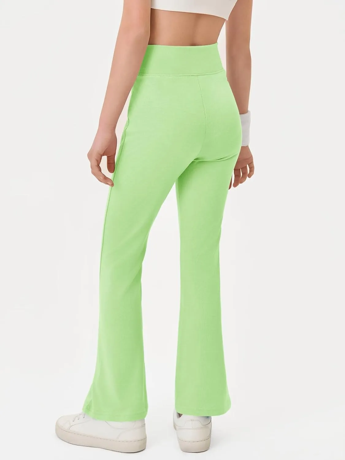 Haloumoning Girls Crossover High Waisted Flare Pants Kids Bootcut Leggings Full Length Bell Bottoms 5-14 Years
