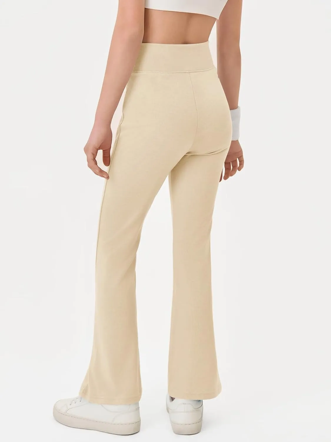 Haloumoning Girls Crossover High Waisted Flare Pants Kids Bootcut Leggings Full Length Bell Bottoms 5-14 Years