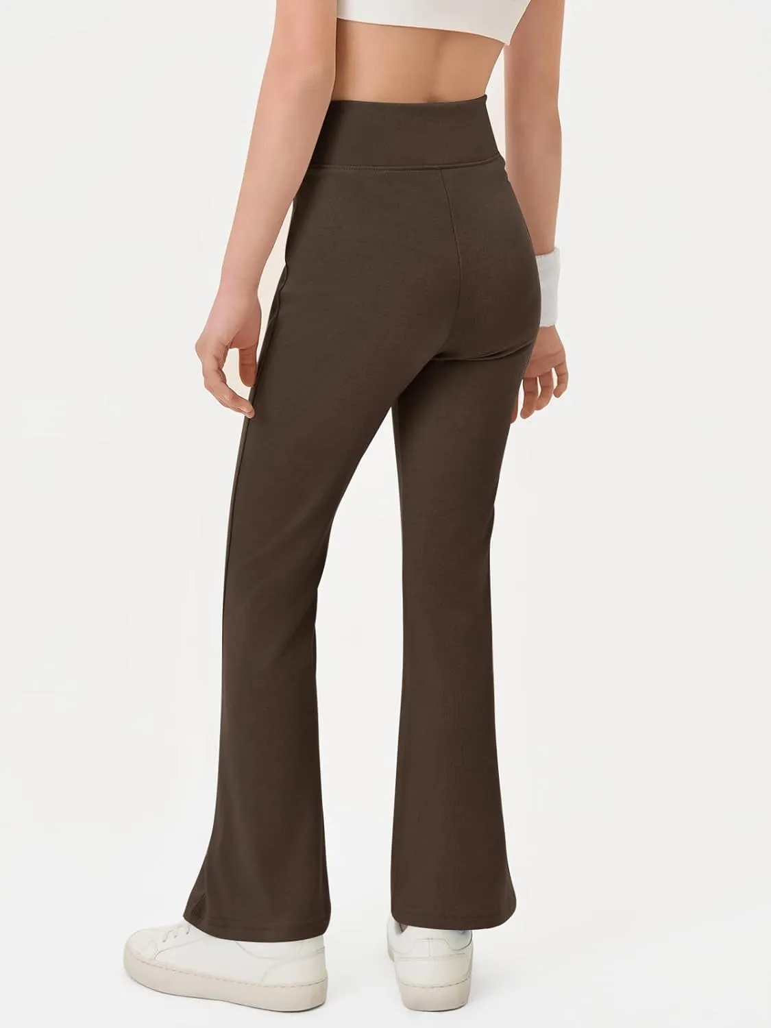 Haloumoning Girls Crossover High Waisted Flare Pants Kids Bootcut Leggings Full Length Bell Bottoms 5-14 Years