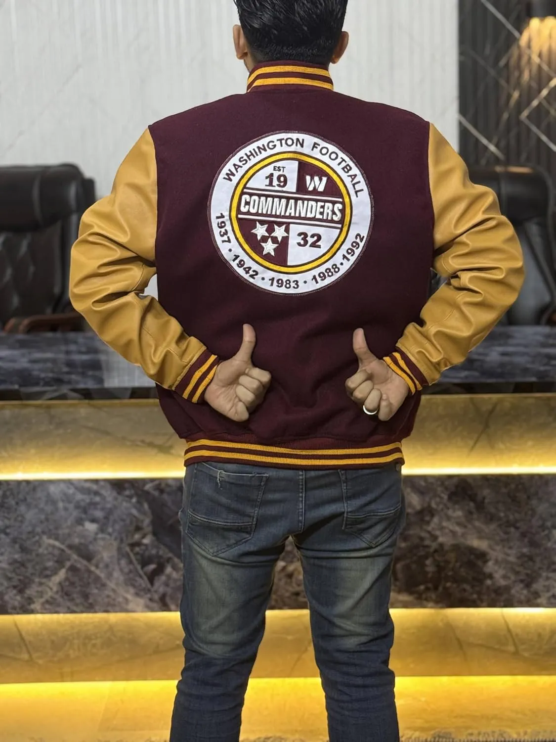 H&D Clothing Mens American Football Club W.C Jacket Football Club Com-manders Varsity Baseball Varisty Letterman Jacket