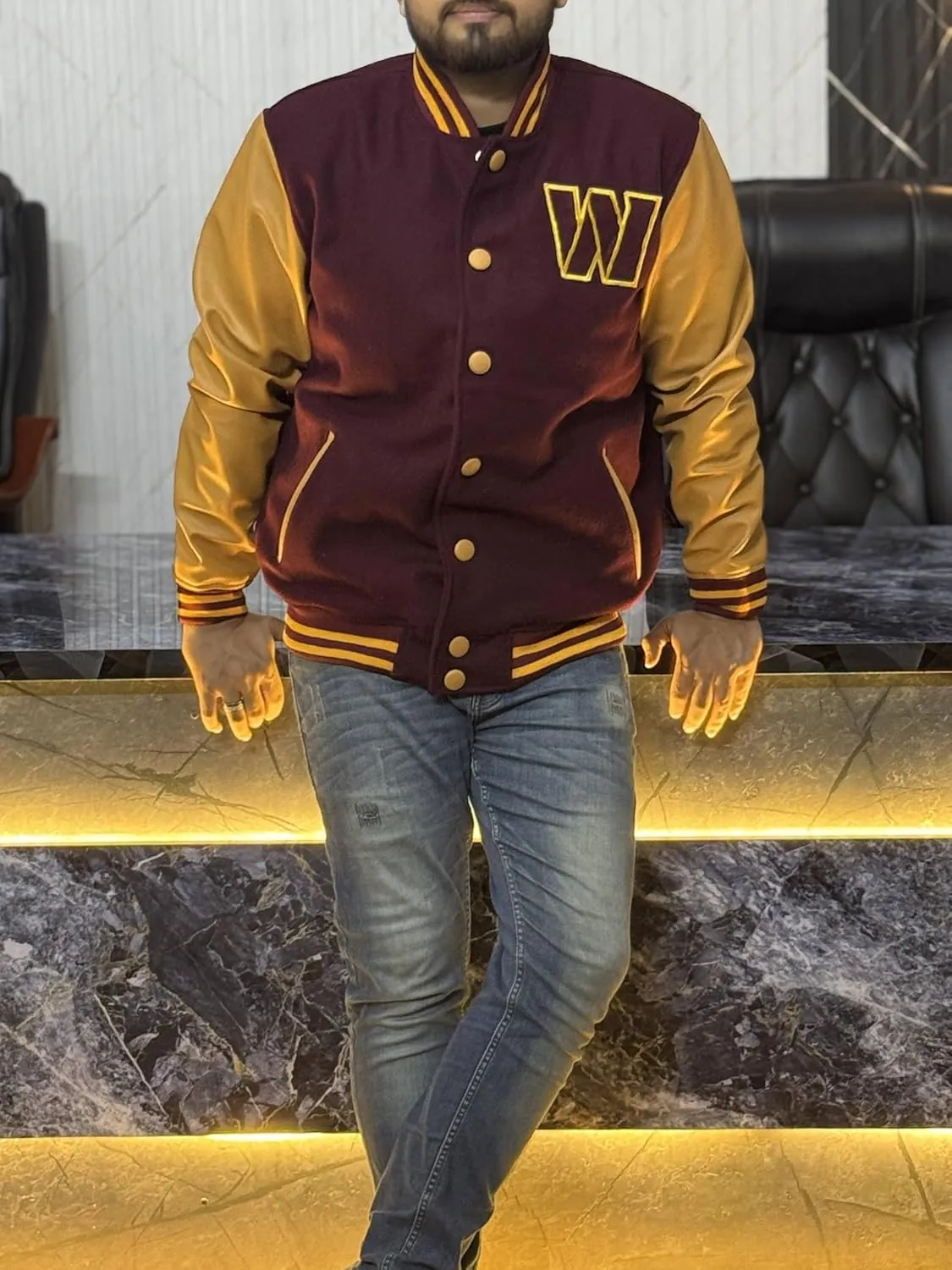 H&D Clothing Mens American Football Club W.C Jacket Football Club Com-manders Varsity Baseball Varisty Letterman Jacket