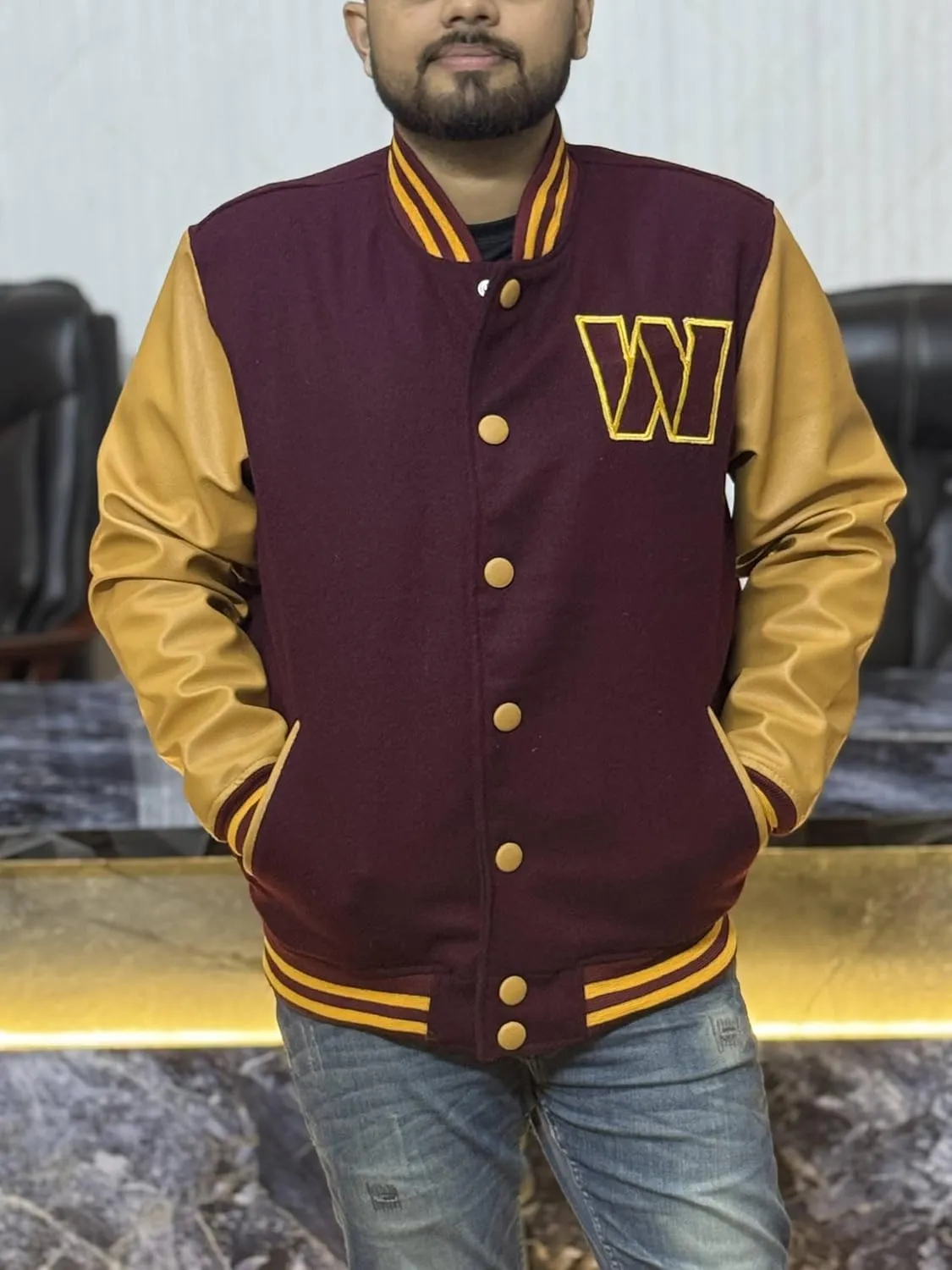 H&D Clothing Mens American Football Club W.C Jacket Football Club Com-manders Varsity Baseball Varisty Letterman Jacket