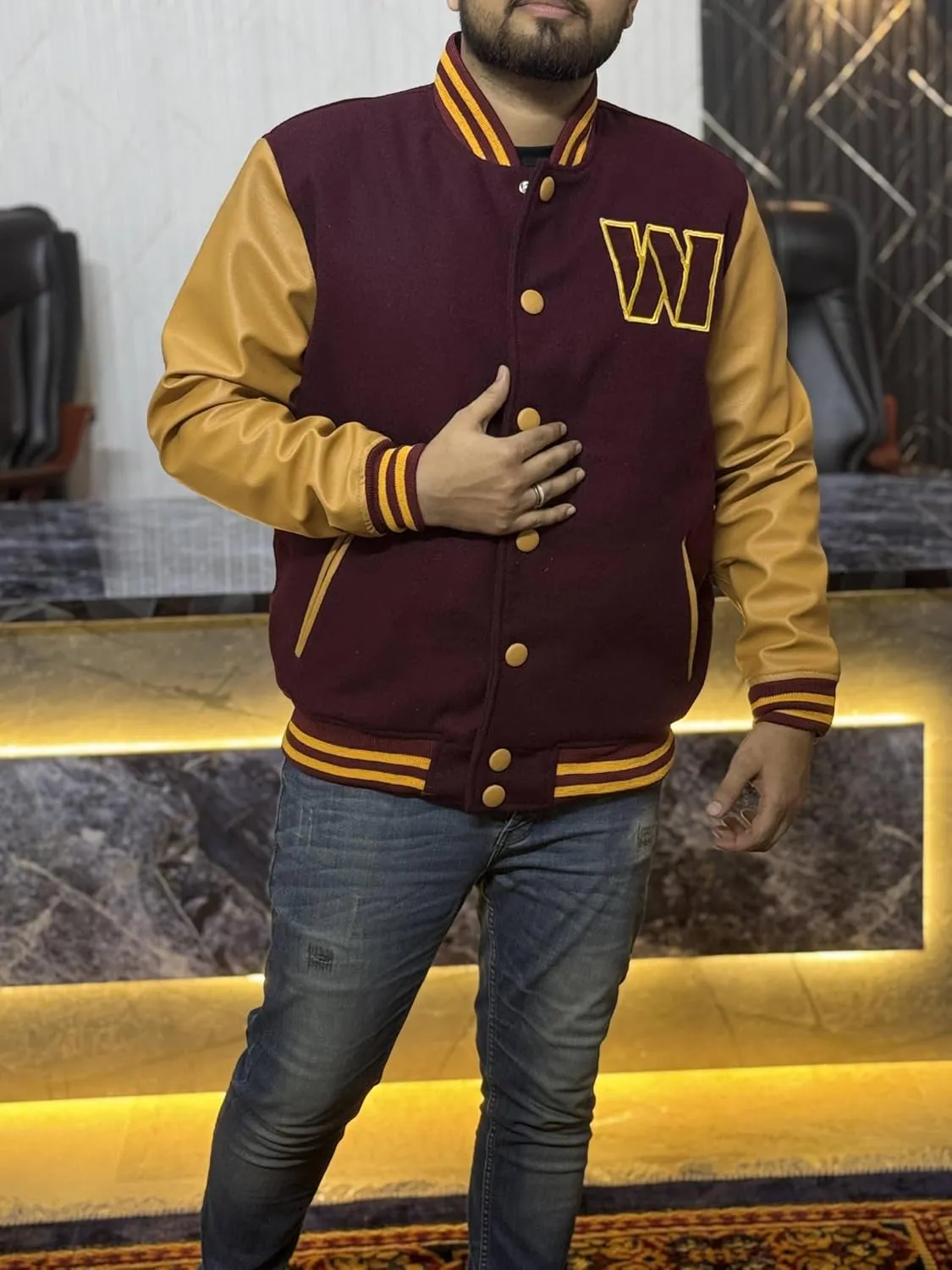 H&D Clothing Mens American Football Club W.C Jacket Football Club Com-manders Varsity Baseball Varisty Letterman Jacket