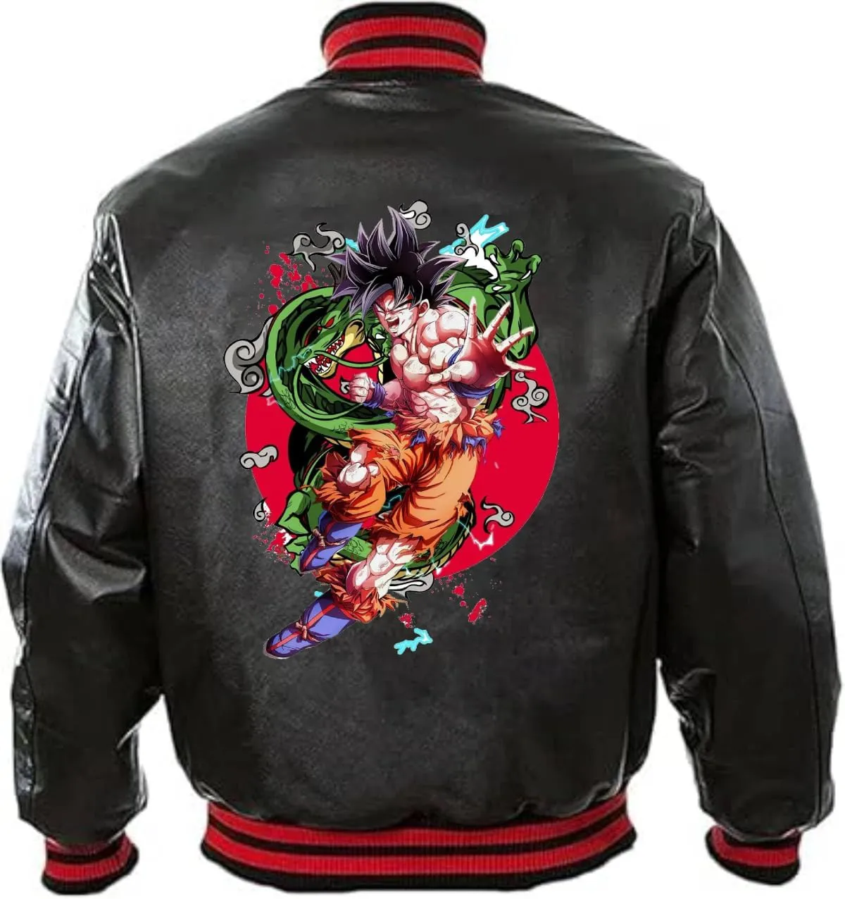 H&D Clothing Mens DBZ Cosplay Dragon Ball Biker Jacket DBZ Goku Anime Mens Leather Jacket Majin Bu Jacket