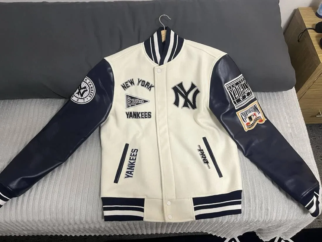 H&D Clothing Mens New Letterman Yankees York White Varsity Jacket Mens NY College Baseball Varsity Bomber Jacket