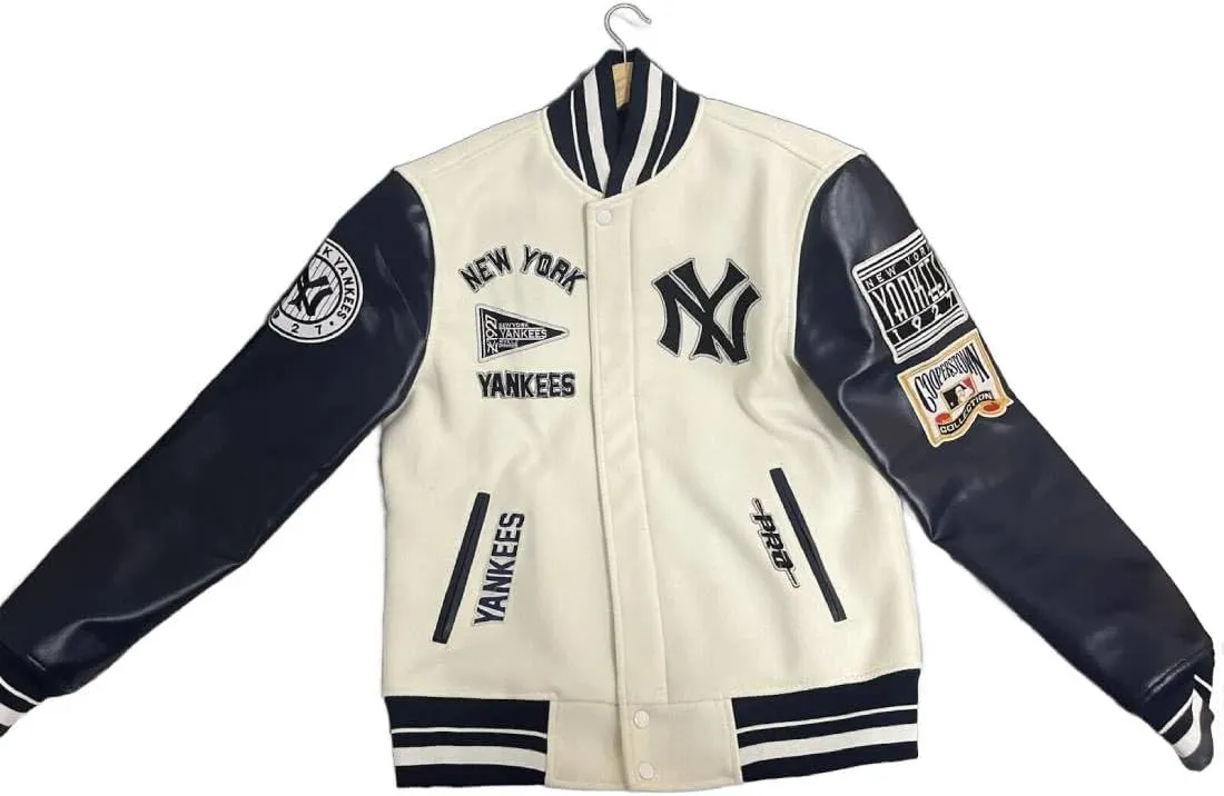H&D Clothing Mens New Letterman Yankees York White Varsity Jacket Mens NY College Baseball Varsity Bomber Jacket