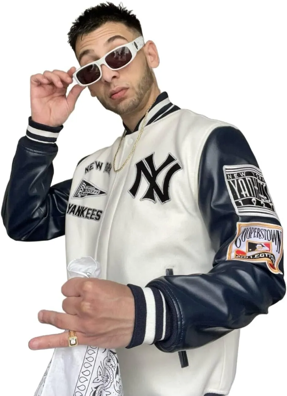 H&D Clothing Mens New Letterman Yankees York White Varsity Jacket Mens NY College Baseball Varsity Bomber Jacket