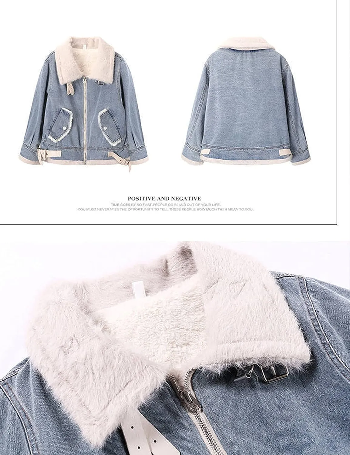 HangNiFang Women's Sherpa Fleece Lined Denim Jacket Winter Zip Up Jean Coat Outerwear
